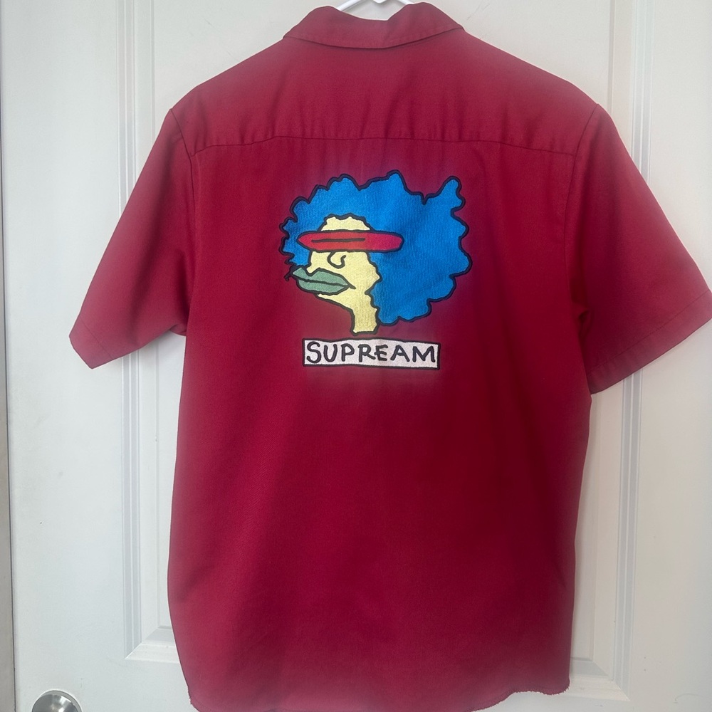 Supreme Gonz Ramm Burgundy/Blue/Yellow Button Up Streetwear Work Shirt, Small